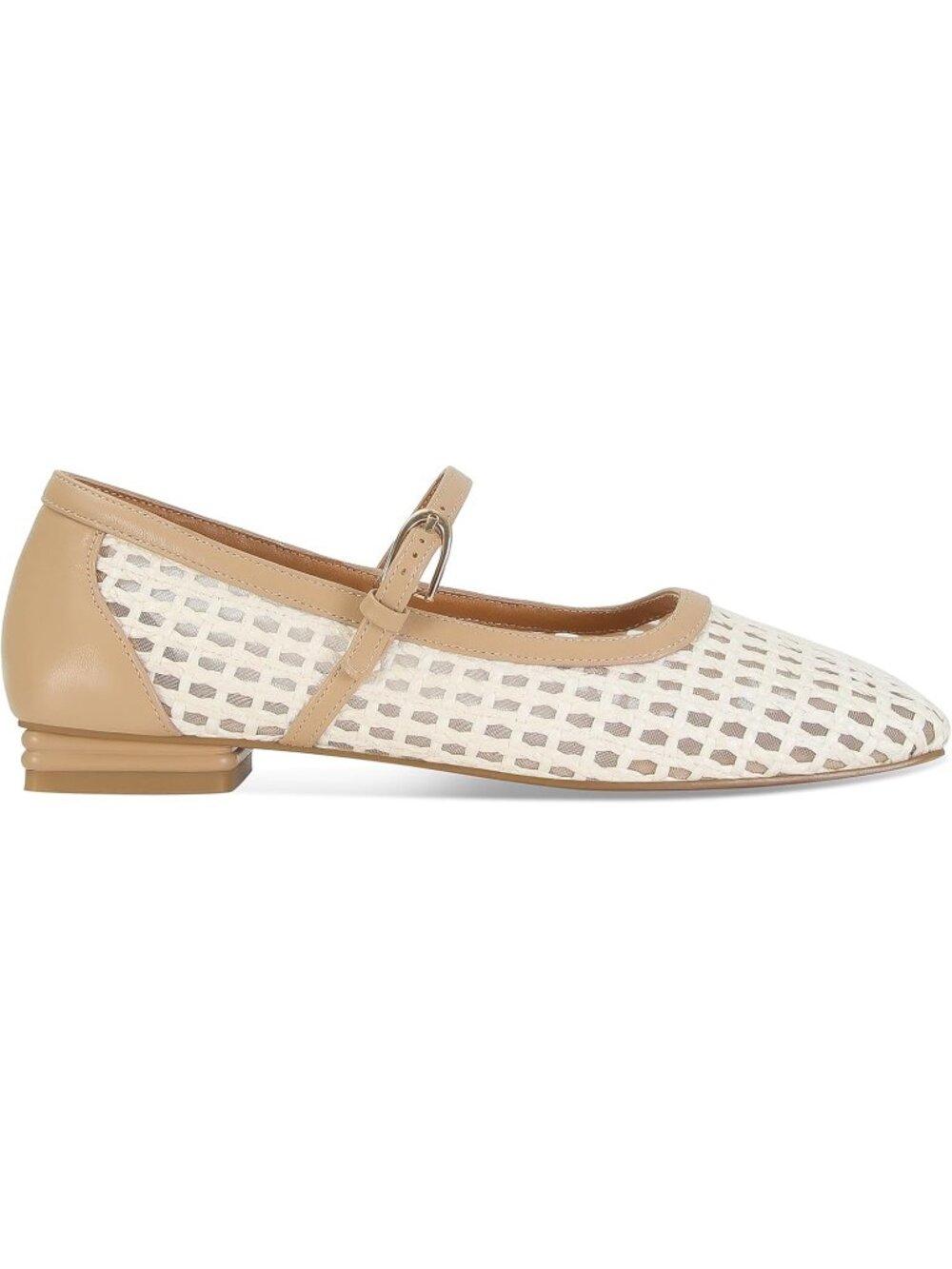 Women's Ballet Flats White Apricot Comfortable Woven Mary Jane Shoes Square Toe - Picture 6 of 7